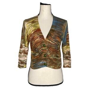 Anthropologie Charlie & Robin Print Linen Blend Cropped Cardigan   Size: S